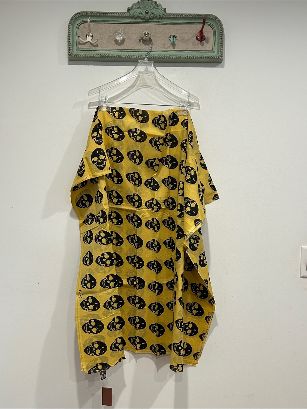 Raj gothic Y2K Yellow Oversized cotton Scarf Black AOP Alexander Skull Print new